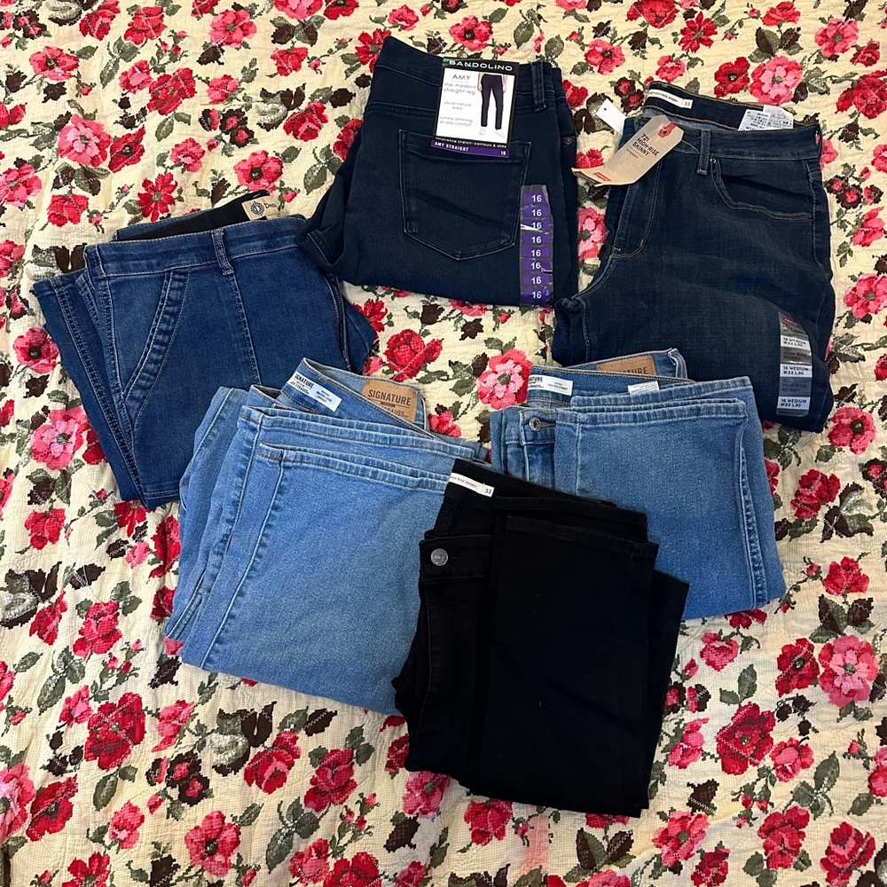 6 Pairs of Name brand jeans!! Democracy, Levi’s, etc. all size 16, some NWT